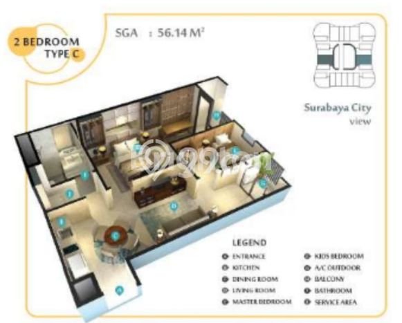 Siap Huni Apartemen di Surabaya 2 Kamar & 1 Kamar Mandi, Luas 50m2 Siap Huni Apartemen di Surabaya 2 Kamar & 1 Kamar Mandi, Luas 50m2