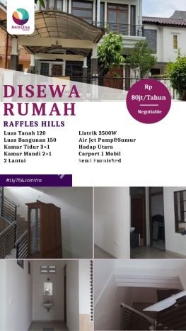 Jarang Ada! Rumah Sewa 3 Kamar Bagus Siap Huni Cibubur Jarang Ada! Rumah Sewa 3 Kamar Bagus Siap Huni Cibubur