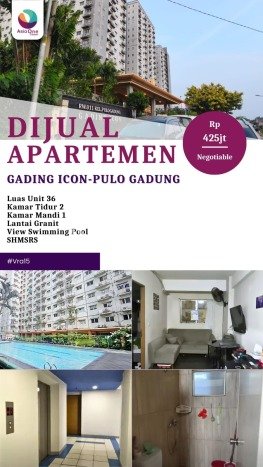 Hunian Apartemen 2 KT 1 KM Dijual di Kelapa Gading Jakarta Utara, Luas 36m2 Hunian Apartemen 2 KT 1 KM Dijual di Kelapa Gading Jakarta Utara, Luas 36m2