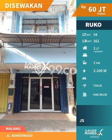 Disewakan Ruko di Klojen, Luas 162m2m², Kawasan Berkembang Disewakan Ruko di Klojen, Luas 162m2m², Kawasan Berkembang