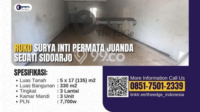Dijual Ruko di Sedati Sidoarjo LT 135m2 / LB 330m2 Dijual Ruko di Sedati Sidoarjo LT 135m2 / LB 330m2