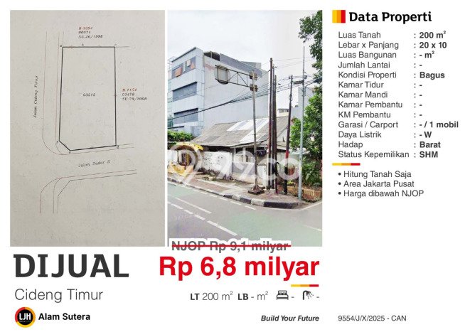 Tanah Area Berkembang Kawasan Cideng, Luas 200m2m², Akses ke Fasilitas Umum Tanah Area Berkembang Kawasan Cideng, Luas 200m2m², Akses ke Fasilitas Umum