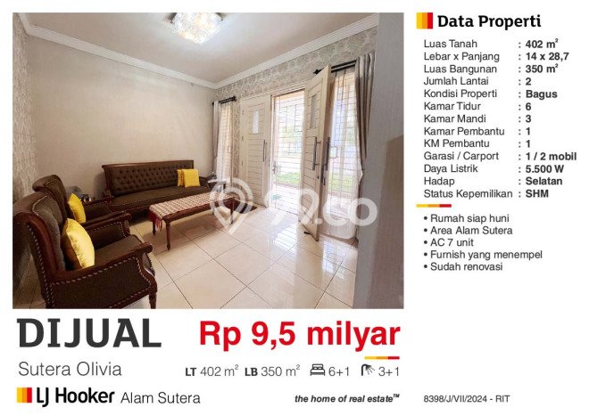 Rumah Siap Huni lokasi Alam Sutera, Tangerang, LT 402m² LB 350m² Rumah Siap Huni lokasi Alam Sutera, Tangerang, LT 402m² LB 350m²