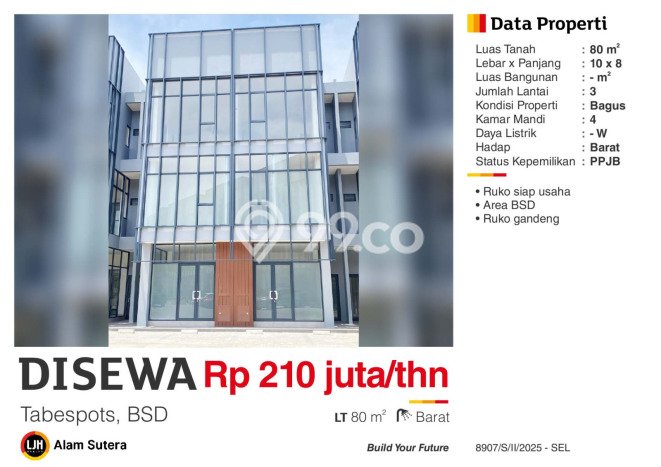Disewakan Ruko di Kawasan Ramai BSD Luas 180m2 Disewakan Ruko di Kawasan Ramai BSD Luas 180m2