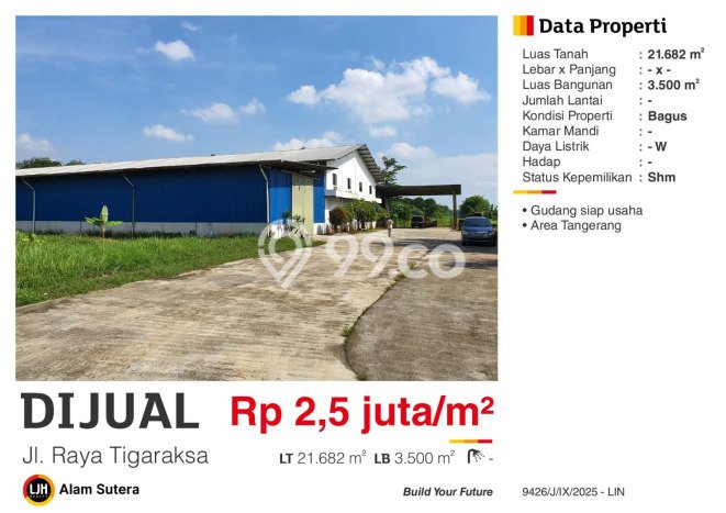 Dijual Gudang di Tangerang, Tangerang Harga Penawaran Spesial Dijual Gudang di Tangerang, Tangerang Harga Penawaran Spesial
