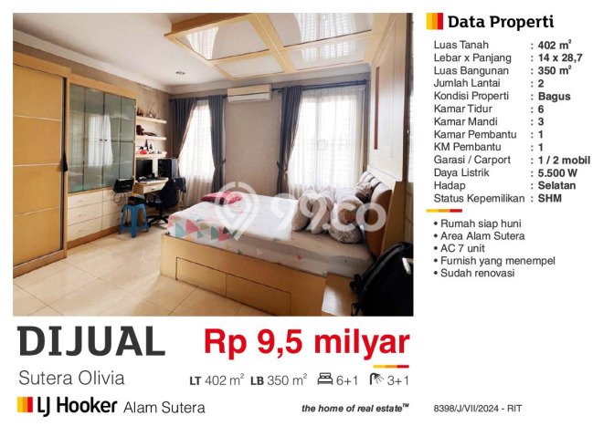 Rumah Siap Huni lokasi Alam Sutera, Tangerang, LT 402m² LB 350m² Rumah Siap Huni lokasi Alam Sutera, Tangerang, LT 402m² LB 350m²