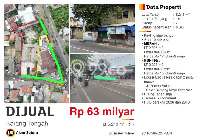 Kavling Tanah Dijual di Karang Tengah, Tangerang, Luas 5218m2 Area Strategis Kavling Tanah Dijual di Karang Tengah, Tangerang, Luas 5218m2 Area Strategis
