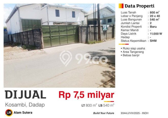 Gudang Paling Dicari LB 540m2 Dijual di Tangerang Gudang Paling Dicari LB 540m2 Dijual di Tangerang