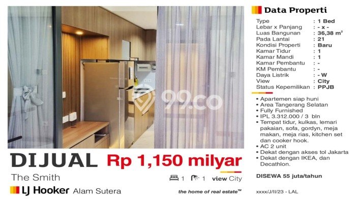 Disewakan Apartemen Terjangkau 1 KT di Alam Sutera Tangerang Disewakan Apartemen Terjangkau 1 KT di Alam Sutera Tangerang