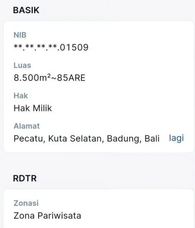 Lahan Dijual Lokasi Strategis di Badung dengan Luas 8500m2 Lahan Dijual Lokasi Strategis di Badung dengan Luas 8500m2