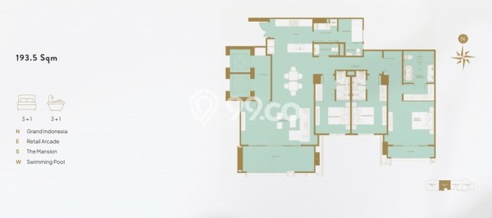 Siap Huni Apartemen Luxury di Thamrin 3 Kamar & 4 Kamar Mandi Siap Huni Apartemen Luxury di Thamrin 3 Kamar & 4 Kamar Mandi