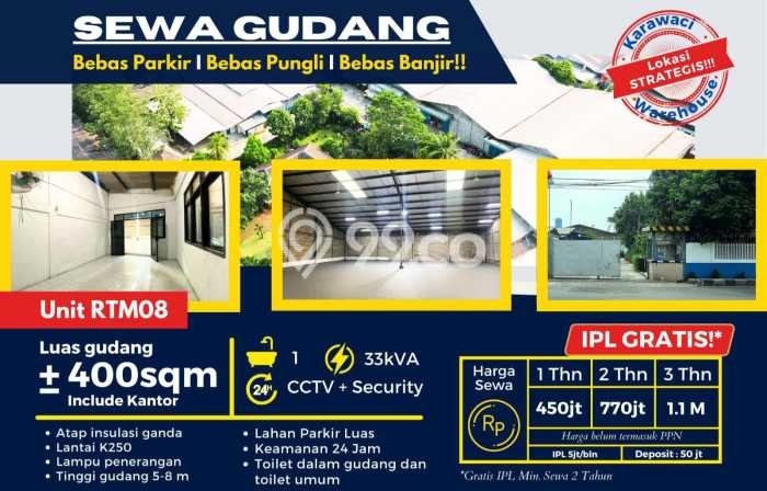 Unit Gudang Disewa Lokasi Karawaci, Tangerang Spesifikasi Luas Bangunan 400m2 Unit Gudang Disewa Lokasi Karawaci, Tangerang Spesifikasi Luas Bangunan 400m2