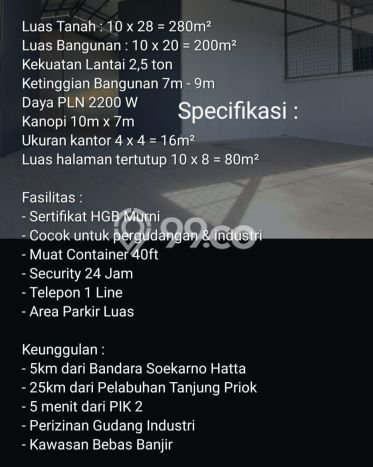 Unit Gudang Dijual di Kosambi Tangerang 280m2 Unit Gudang Dijual di Kosambi Tangerang 280m2