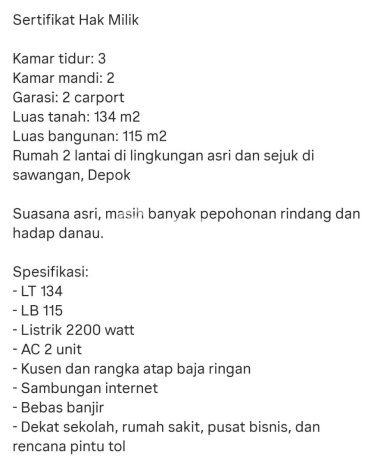Dijual Cepat Rumah Bagus Siap Huni LB 150m2 di Sawangan, Depok Dijual Cepat Rumah Bagus Siap Huni LB 150m2 di Sawangan, Depok