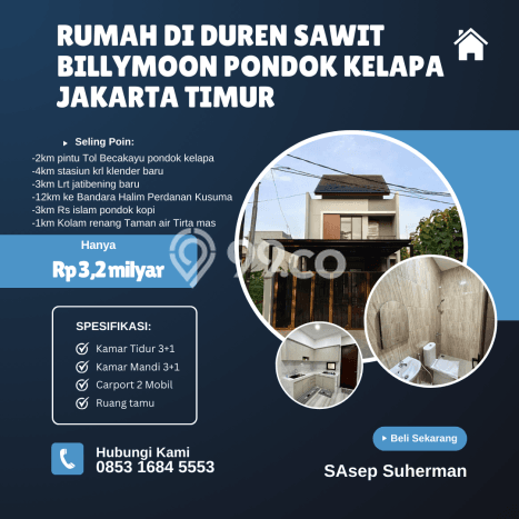 Rumah Eksklusif Dijual LT 180m2 di Duren Sawit, Jakarta Timur Rumah Eksklusif Dijual LT 180m2 di Duren Sawit, Jakarta Timur