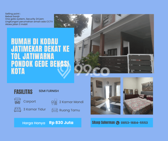 Dijual Rumah Eksklusif 3 KT di Jati Mekar, Bekasi Dijual Rumah Eksklusif 3 KT di Jati Mekar, Bekasi