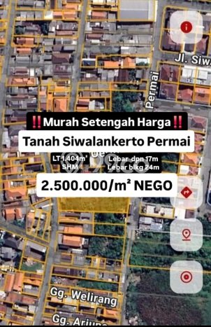 Tanah Kavling untuk Dijual di Wonocolo Surabaya 1404m2 Tanah Kavling untuk Dijual di Wonocolo Surabaya 1404m2