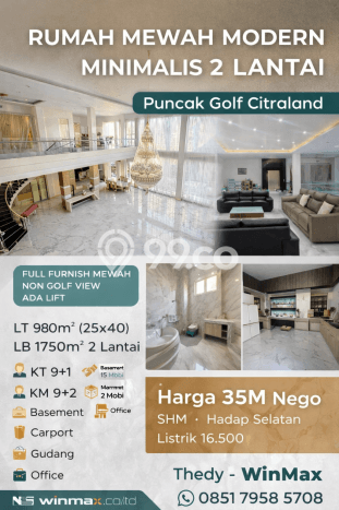 Rumah Elit LB 1750m2 Siap Pakai Desain Elegan di Citraland, Surabaya Rumah Elit LB 1750m2 Siap Pakai Desain Elegan di Citraland, Surabaya