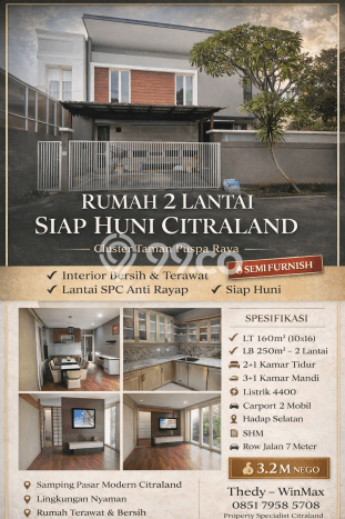 Ready to Use! Luxury House LT 160m2 Desain Elegan di Citraland Ready to Use! Luxury House LT 160m2 Desain Elegan di Citraland