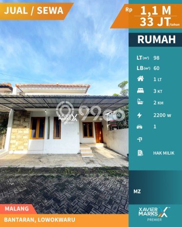 Jual Rumah Bagus Siap Huni LB 60m2 di Lowokwaru, Malang Jual Rumah Bagus Siap Huni LB 60m2 di Lowokwaru, Malang
