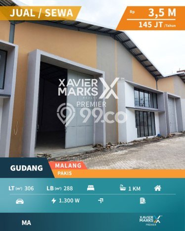 Gudang Dijual di Pakis LT 306m2, LB 288m2 untuk Investasi Gudang Dijual di Pakis LT 306m2, LB 288m2 untuk Investasi