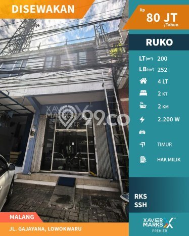 Unit Ruko disewakan di Lowokwaru Malang dengan LT 200m2 / LB 252m2 Unit Ruko disewakan di Lowokwaru Malang dengan LT 200m2 / LB 252m2