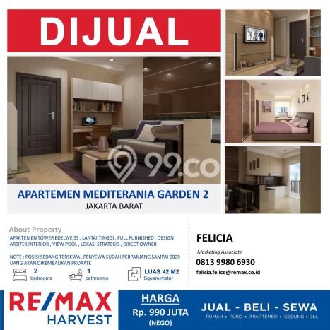 Apartemen Terawat Dijual di Jakarta Barat Spesifikasi 2 KT, 1 KM Apartemen Terawat Dijual di Jakarta Barat Spesifikasi 2 KT, 1 KM