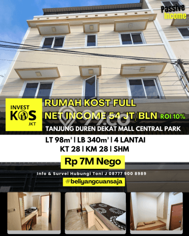 Rumah Kost Dijual di Tanjung Duren Jakarta Barat Luas 340m2 Rumah Kost Dijual di Tanjung Duren Jakarta Barat Luas 340m2