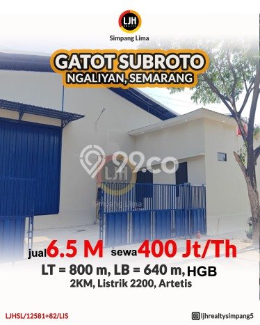 FOR SALE! Gudang di Ngaliyan Semarang, LT 800m2, LB 640m2 FOR SALE! Gudang di Ngaliyan Semarang, LT 800m2, LB 640m2