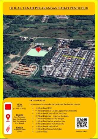 Lahan Strategis di Gondangrejo Dijual dengan Luas 2500m2 Lahan Strategis di Gondangrejo Dijual dengan Luas 2500m2