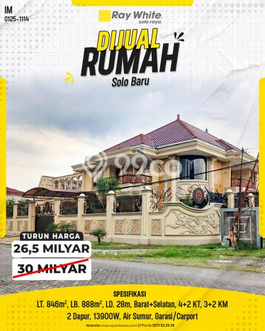 Rumah Mewah Dijual LT 846m2 di Solo Baru, Solo Rumah Mewah Dijual LT 846m2 di Solo Baru, Solo