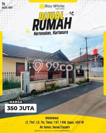 Jual Rumah Harga Miring Kartasura Punya 1 Kamar & LT 71m2 Jual Rumah Harga Miring Kartasura Punya 1 Kamar & LT 71m2