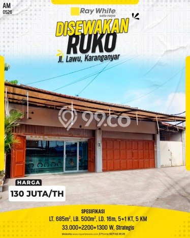 Ruko untuk disewa di Karanganyar punya LT 685m2 & LB 500m2 harga sewa kompetitif Ruko untuk disewa di Karanganyar punya LT 685m2 & LB 500m2 harga sewa kompetitif