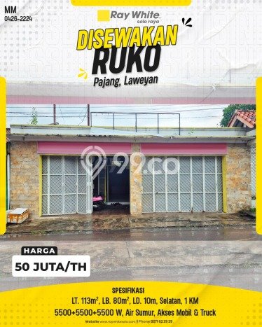 Ruko disewakan di Laweyan Surakarta dengan luas bangunan 80m2 Ruko disewakan di Laweyan Surakarta dengan luas bangunan 80m2
