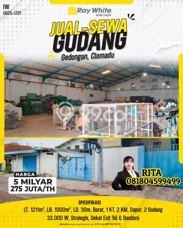 Unit Gudang Dijual di Colomadu Karanganyar 1000m2 Unit Gudang Dijual di Colomadu Karanganyar 1000m2