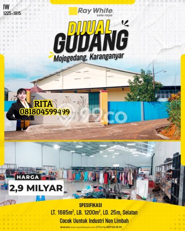 FOR SALE! Gudang di Mojogedang Karanganyar, LT 1685m2, LB 1200m2 FOR SALE! Gudang di Mojogedang Karanganyar, LT 1685m2, LB 1200m2