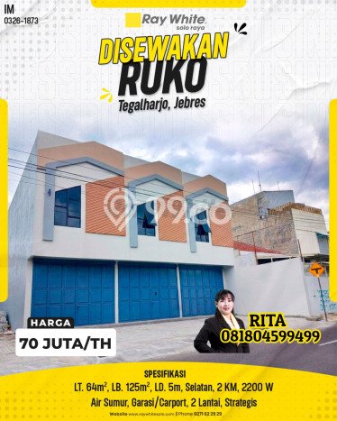 Unit Ruko Disewa Lokasi Jebres, Solo Spesifikasi Luas Bangunan 125m2 Unit Ruko Disewa Lokasi Jebres, Solo Spesifikasi Luas Bangunan 125m2