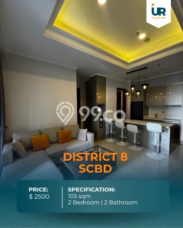 Apartemen Nyaman untuk Disewa di Jakarta Selatan, 2 Kamar Tidur dan 2 Kamar Mandi Apartemen Nyaman untuk Disewa di Jakarta Selatan, 2 Kamar Tidur dan 2 Kamar Mandi