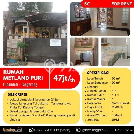 Disewakan! Rumah 2 Kamar Tidur &
1 Kamar Mandi di Metland Puri, Jakarta Barat Disewakan! Rumah 2 Kamar Tidur &
1 Kamar Mandi di Metland Puri, Jakarta Barat
