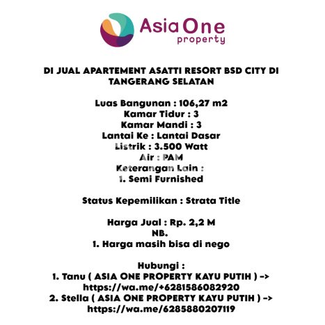 Dijual Apartemen di Tangerang 3 Kamar & 3 Kamar Mandi, Luas 106m2 Dijual Apartemen di Tangerang 3 Kamar & 3 Kamar Mandi, Luas 106m2