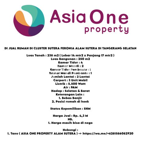 For Sale! Premium House LT 238m2 Desain Elegan di Alam Sutera For Sale! Premium House LT 238m2 Desain Elegan di Alam Sutera