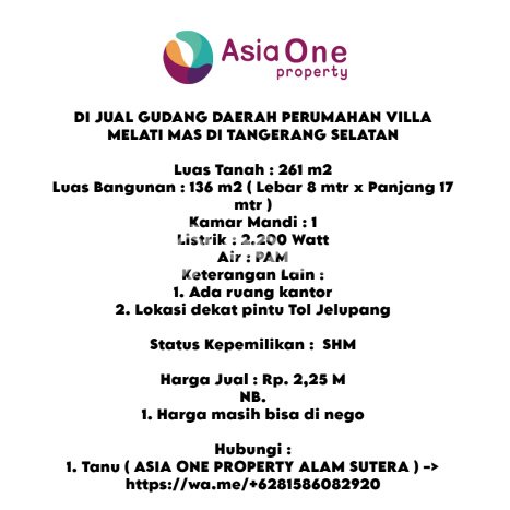 Gudang For Sale di Kawasan Serpong Utara, Tangerang Selatan Harga Kompetitif Gudang For Sale di Kawasan Serpong Utara, Tangerang Selatan Harga Kompetitif