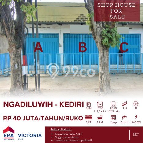 Unit Ruko disewakan di Ngadiluwih Kediri dengan LT 70m2 / LB 70m2 Unit Ruko disewakan di Ngadiluwih Kediri dengan LT 70m2 / LB 70m2