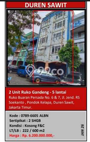 Unit Ruko Dijual di Jakarta Timur LT 222m2 & LB 600m2 Unit Ruko Dijual di Jakarta Timur LT 222m2 & LB 600m2