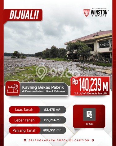 Lahan Kosong Dijual di Kebomas, Gresik, Luas 63475m2 Area Strategis Lahan Kosong Dijual di Kebomas, Gresik, Luas 63475m2 Area Strategis