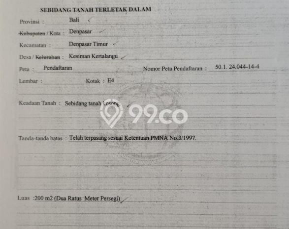 Lahan Kosong Dijual di Denpasar dengan Area 200m2 Lahan Kosong Dijual di Denpasar dengan Area 200m2