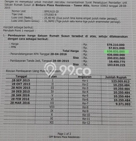 Dijual Apartemen 1 KT 1 KM di Bintaro Luas 31m2 Dijual Apartemen 1 KT 1 KM di Bintaro Luas 31m2