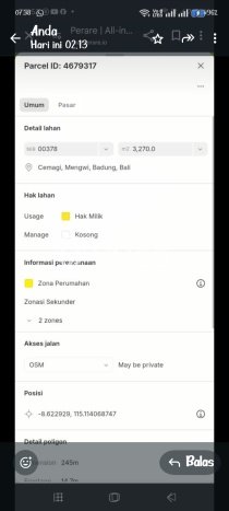 Kavling Tanah untuk Dijual di Cemagi, Badung, Luas 3370m2 Kavling Tanah untuk Dijual di Cemagi, Badung, Luas 3370m2