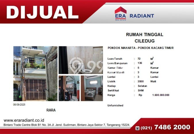 Dijual Cepat Rumah Favorit Siap Huni LB 135m2 di Pondok Aren, Tangerang Selatan Dijual Cepat Rumah Favorit Siap Huni LB 135m2 di Pondok Aren, Tangerang Selatan