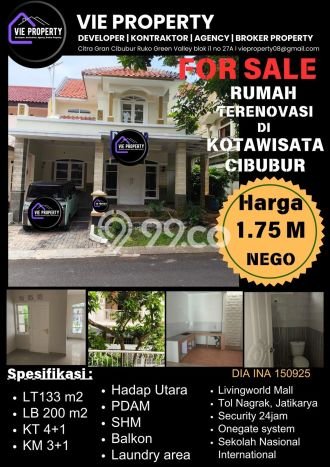 Rumah Minimalis 4 KT di Kota Wisata Jakarta Timur Unfurnished Rumah Minimalis 4 KT di Kota Wisata Jakarta Timur Unfurnished